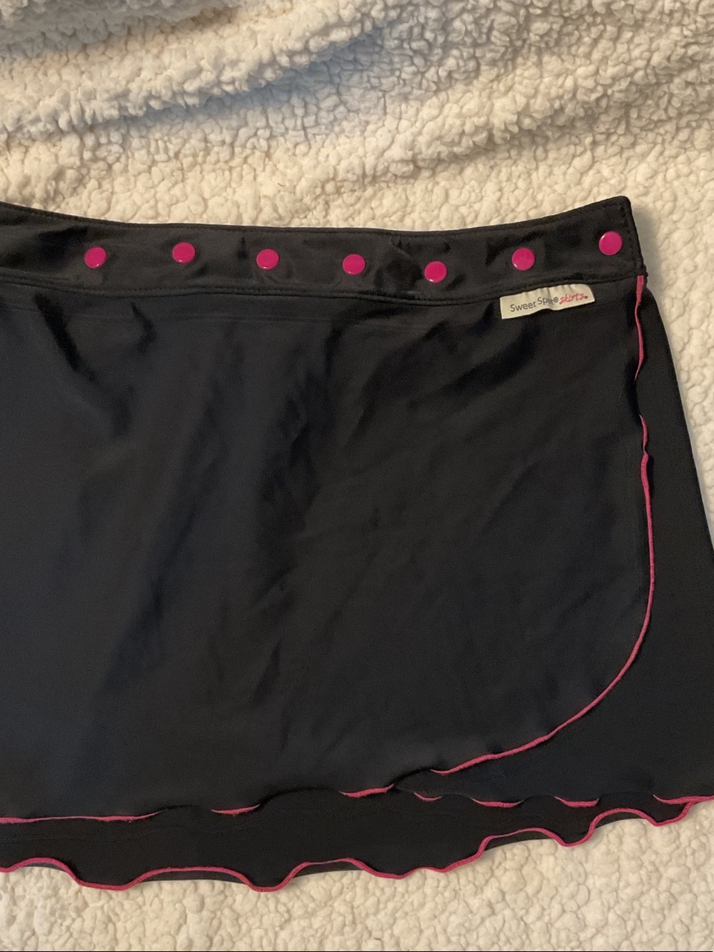 Sweet Spot Black Adjustable Mini Skirt with Pink Trim
